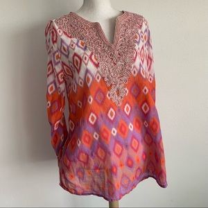 Soft Surrounding | Pink Orange Cotton Aztec Shirt
